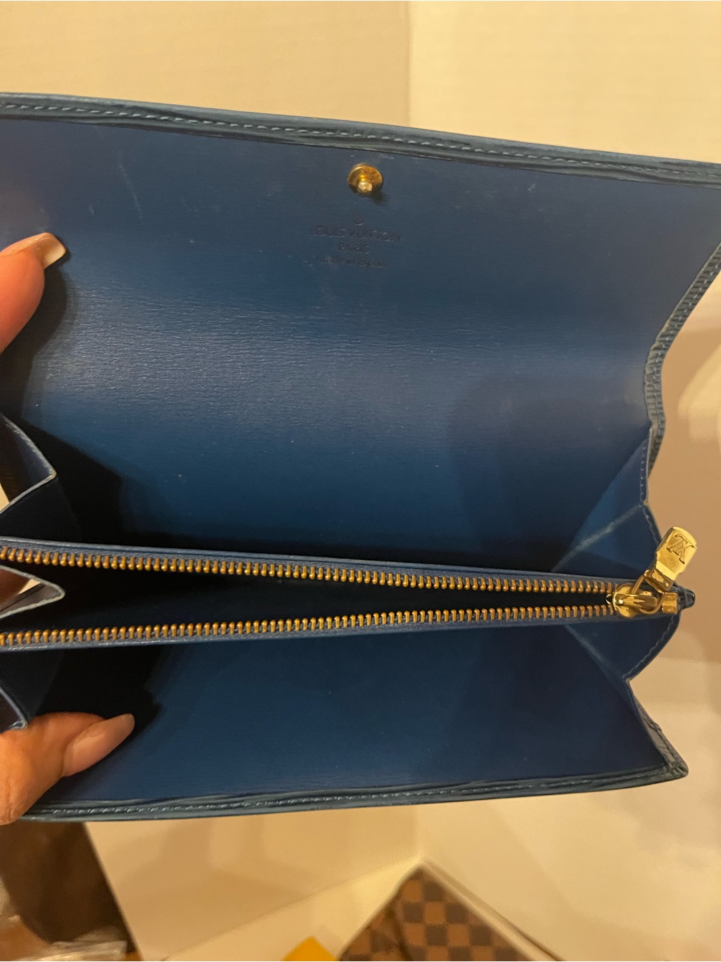 Louis Vuitton Blue Leather Continental Wallet With Gold Hardware